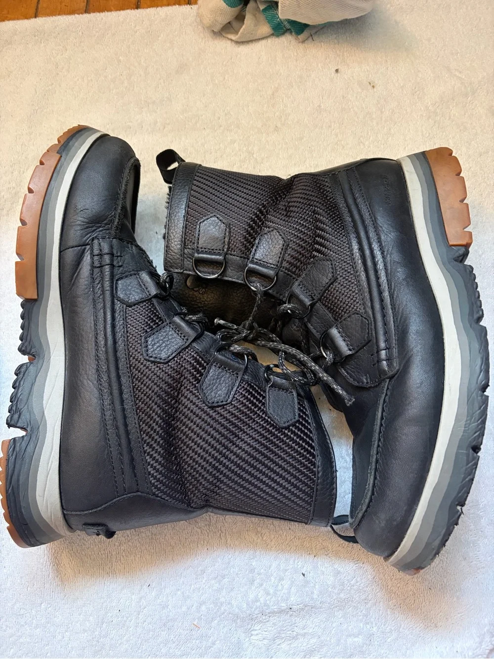 Sorel Kinetic Waterproof Black Leather Lace-Up Boots with Tan Outsole